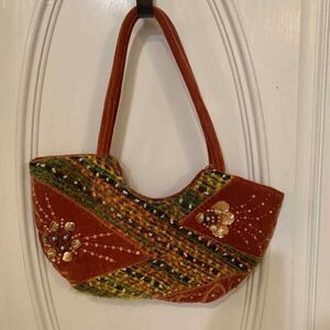 WOMEN'S ERMO‎ COLLECTION Orange 20'S Vintage Inspired BEADED TOTE HANDBAG